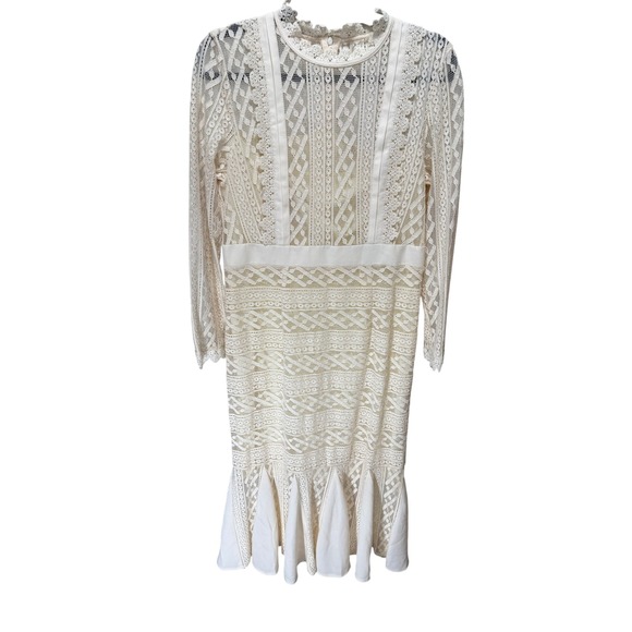 Metisu Dresses & Skirts - Metisu‎ Lace Long Sleeve Midi Dress Sz L Victorian Regency Sheer Coquette Dainty